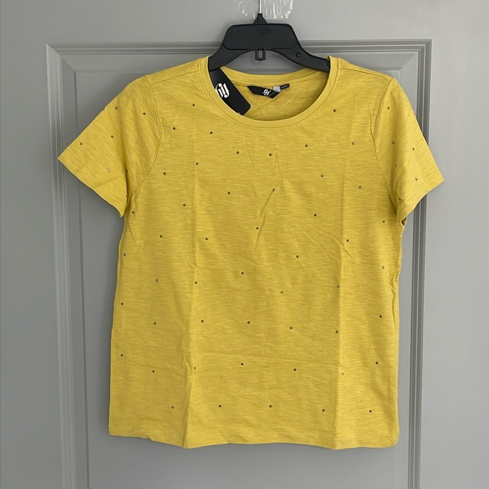 Fig Studded Mustard Cotton Top for Women